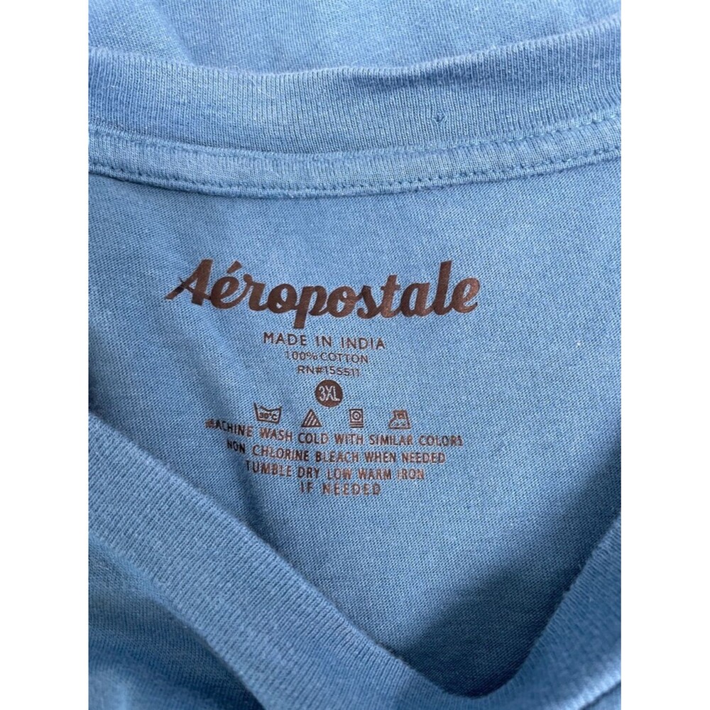 Aeropostale Men's Blue‎ Graphic Tee with White Vertical Logo - Picture 5 of 8